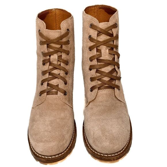 Frye Sabrina 6G Pale Blush Pink Lace Up Chunky Heeled Combat Ankle Booties 9 - Picture 2 of 9